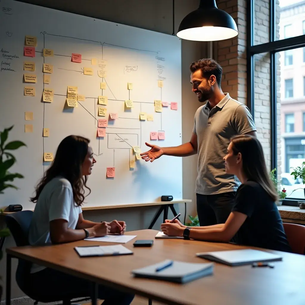 A close-up of hands working on a tablet, sketching app layouts.